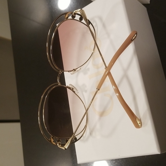 💕CHLOE💕 Delilah Sunglasses ~ Gold Frame Gradient Brown Lenses CE169742 New - Picture 15 of 16